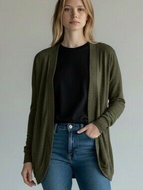 Reitmans Olive Green Heathered Open-Front Women's Cardigan